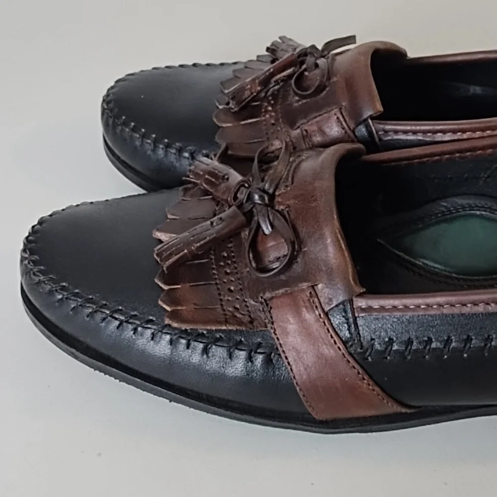J Murphy Soft Supple Leather Uppers & Soles Black & Brown Tassel Loafers 10N